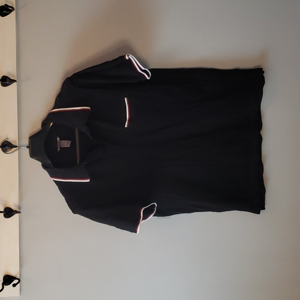 H&M men's polo shirt, black with red & white details